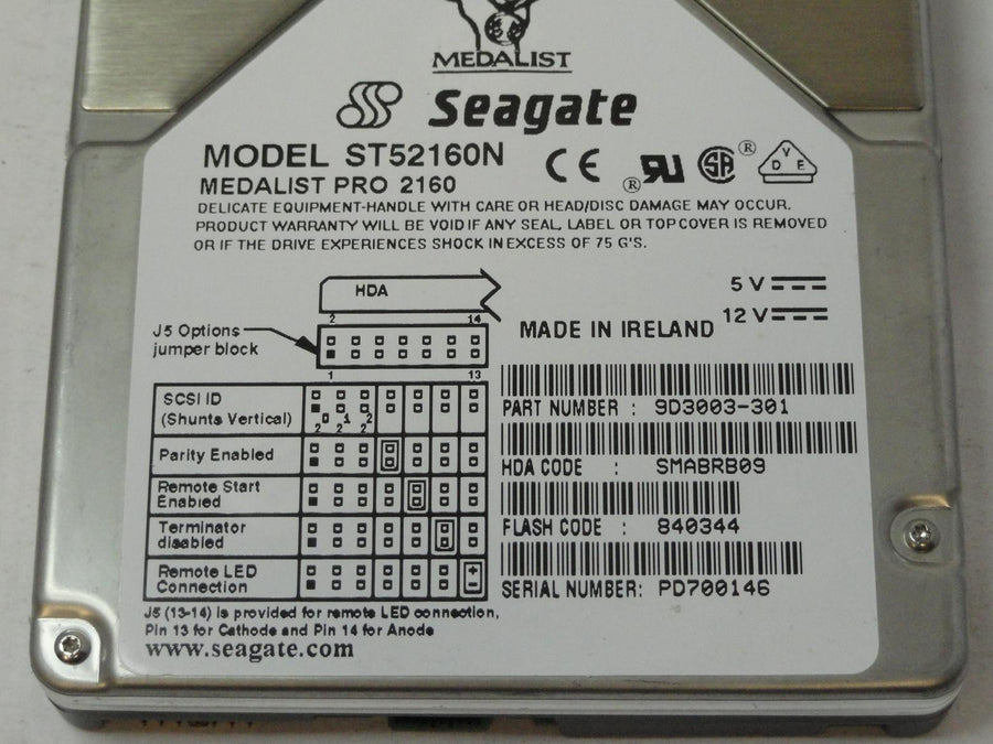Seagate 2.1GB SCSI 50 Pin 5400rpm 3.5in HDD ( 9D3003-301 ST52160N ) USED