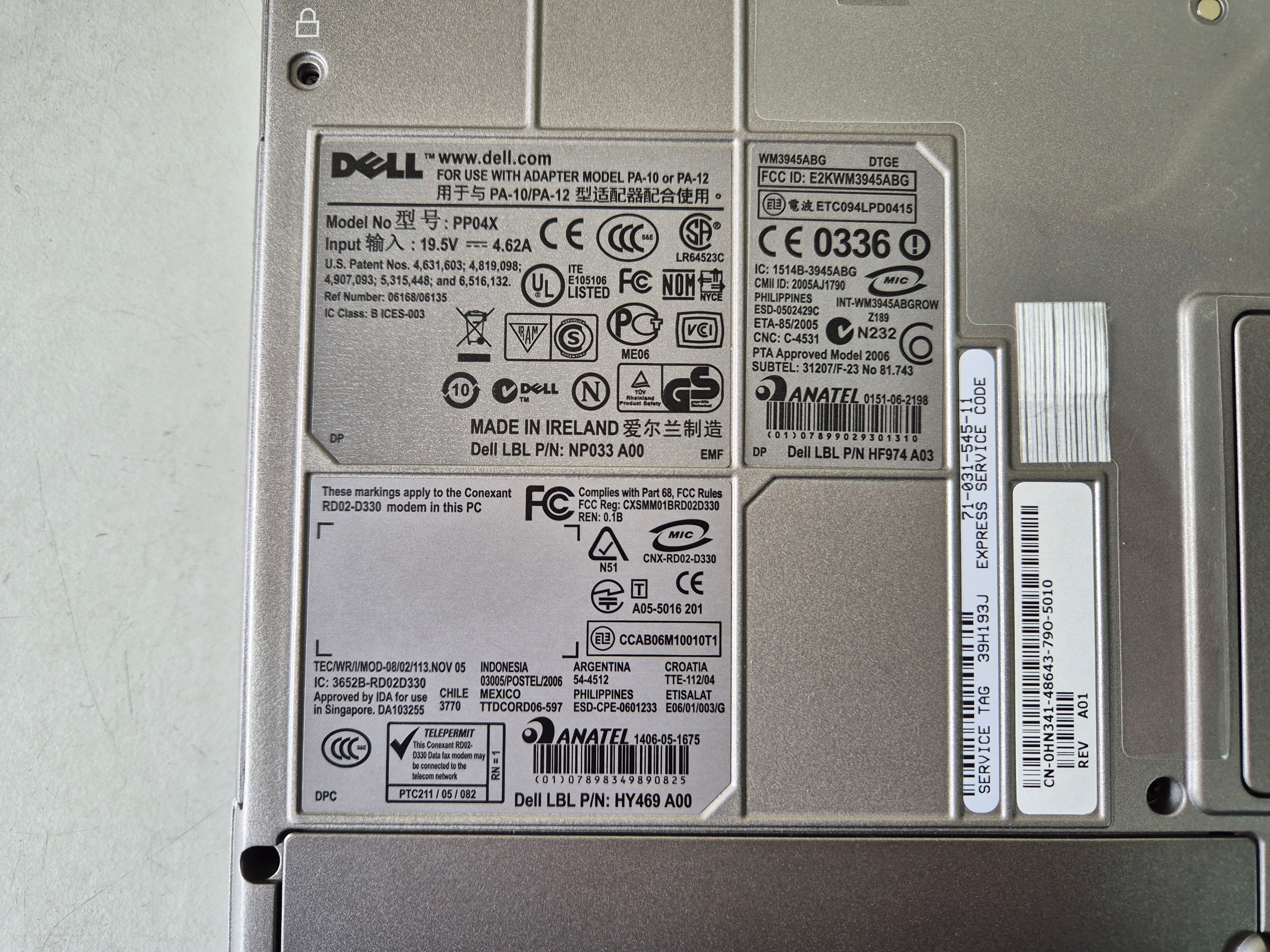 Dell Latitude D830 Core 2 Duo 2.2GHz 4GB RAM DVD NO HDD NO OS 15.4" BATTERY NOT HOLDING CHARGE ( PP04X ) USED