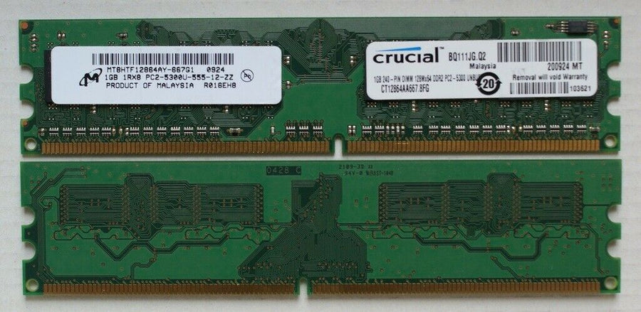 Micron Crucial 1GB PC2-5300 DDR2-667MHz non-ECC Unbuffered CL5 240-Pin DIMM ( MT8HTF12864AY-667G1 CT12864AA667.8FG ) REF