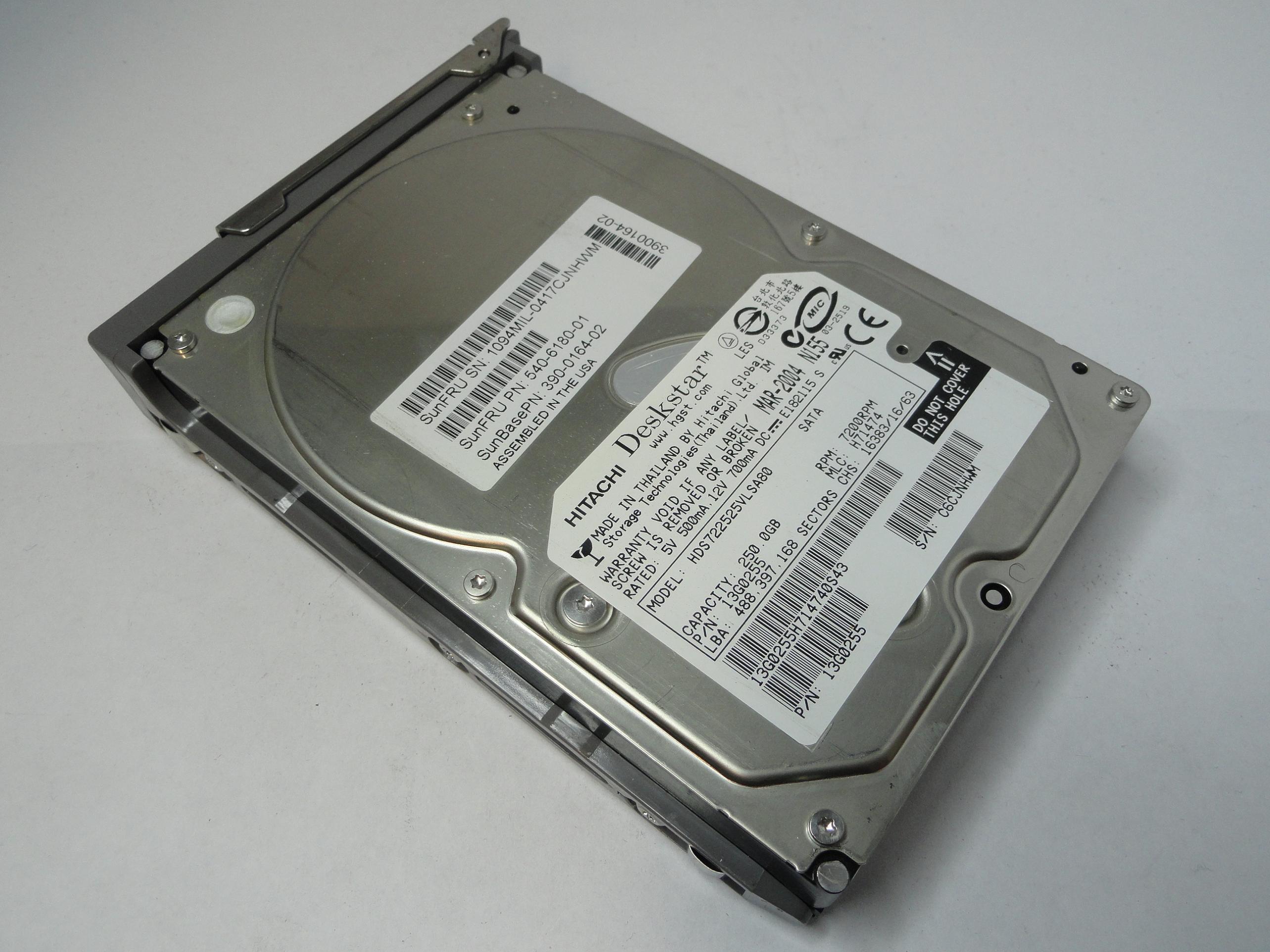 13G0255 - Hitachi Sun 250GB SATA 7200rpm 3.5in Deskstar HDD in Caddy - Refurbished