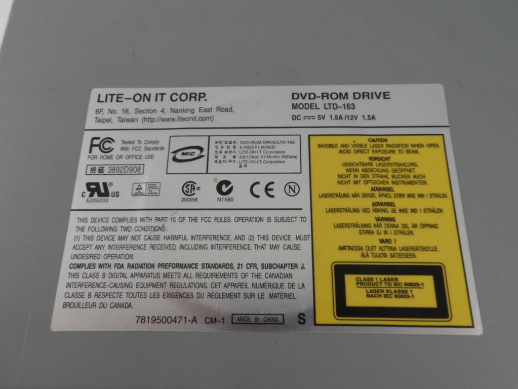 Lite On DVD ROM Black  LTD 163     Lite On USED