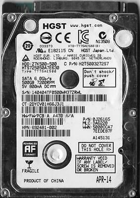 HP HGST 500GB SATA 7200rpm 2.5in HDD ( HTS725050A7E630 Z7K500-500 0J26165 692481-002 ) REF