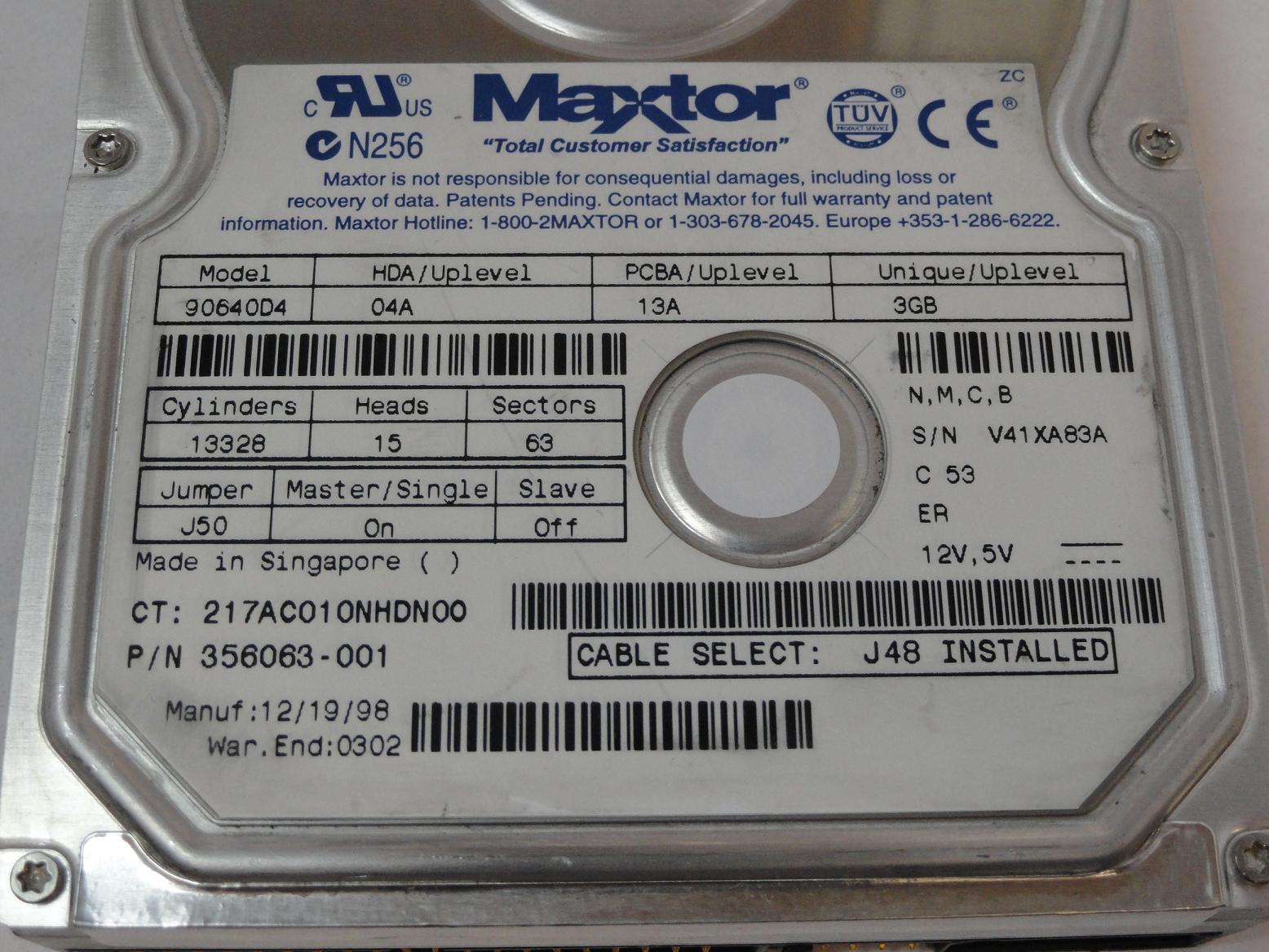 Maxtor Compaq 6.4GB IDE 5400rpm 3.5in HDD ( 90640D4 90640D4 356063 001  Maxtor Compaq )