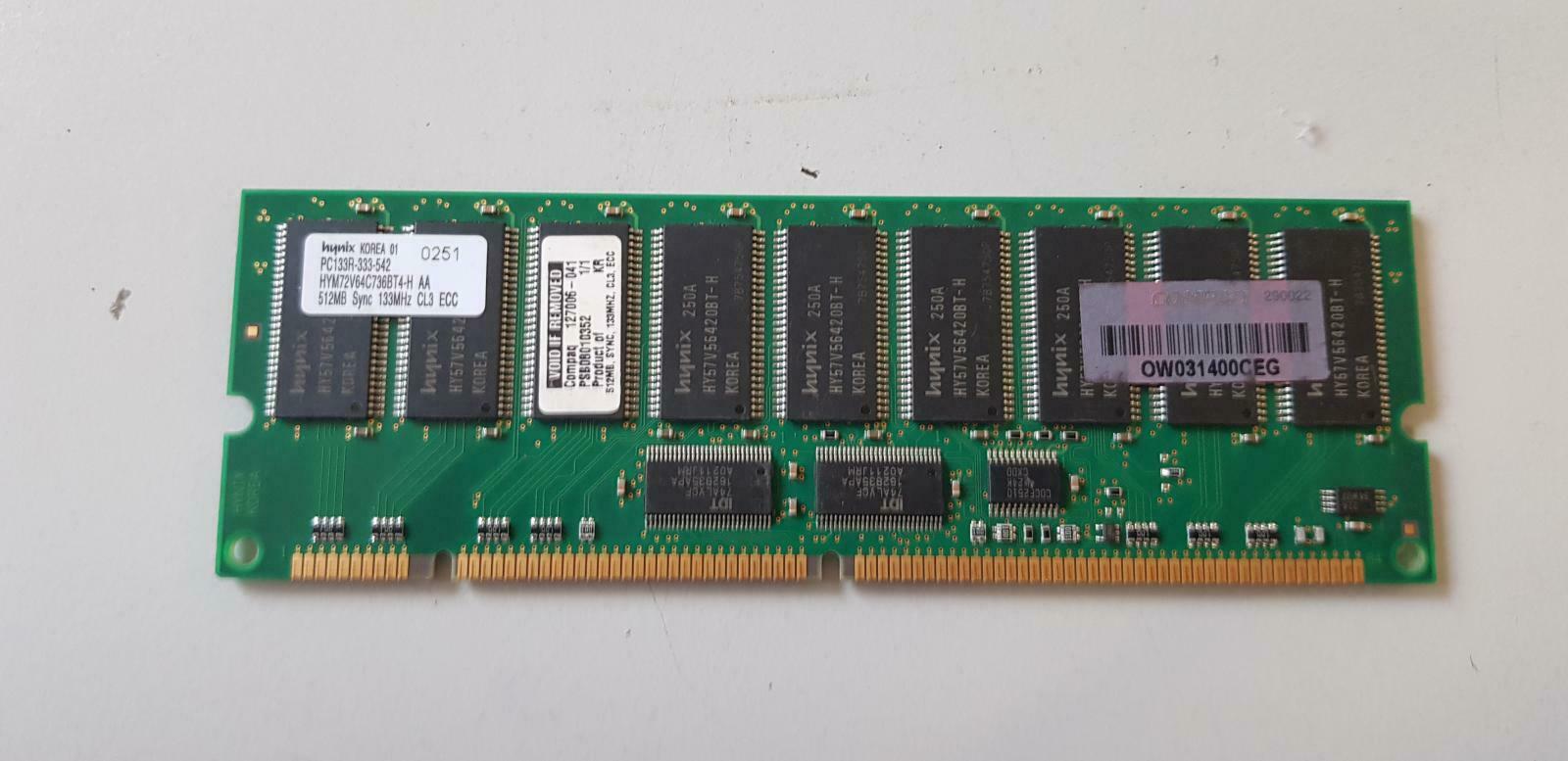 Hynix HP 512Mb SDRAM PC133R CL3 ECC Reg RAM ( HYM72V64C736BT4-H 127006-041 ) REF