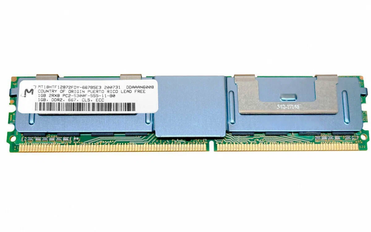 Micron 1Gb 240p PC2-5300 CL5 18c 64x8 Fully Buffered ECC DDR2-667 2Rx8 FBDIMM ( MT18HTF12872FDY-667B5E3 ) REF