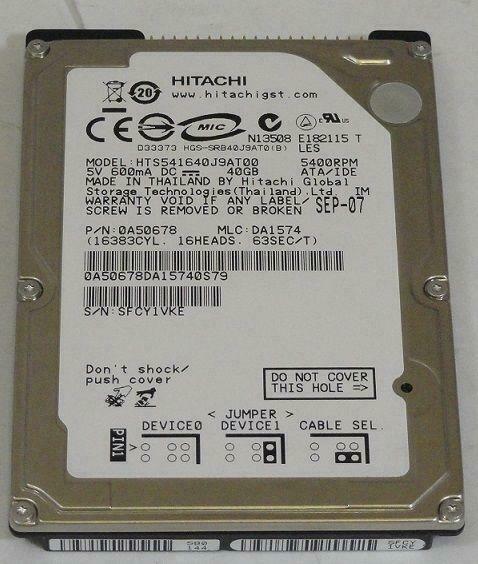 Hitachi 40Gb IDE 5400rpm 2.5in HDD ( 0A50678 HTS541640J9AT00 ) USED
