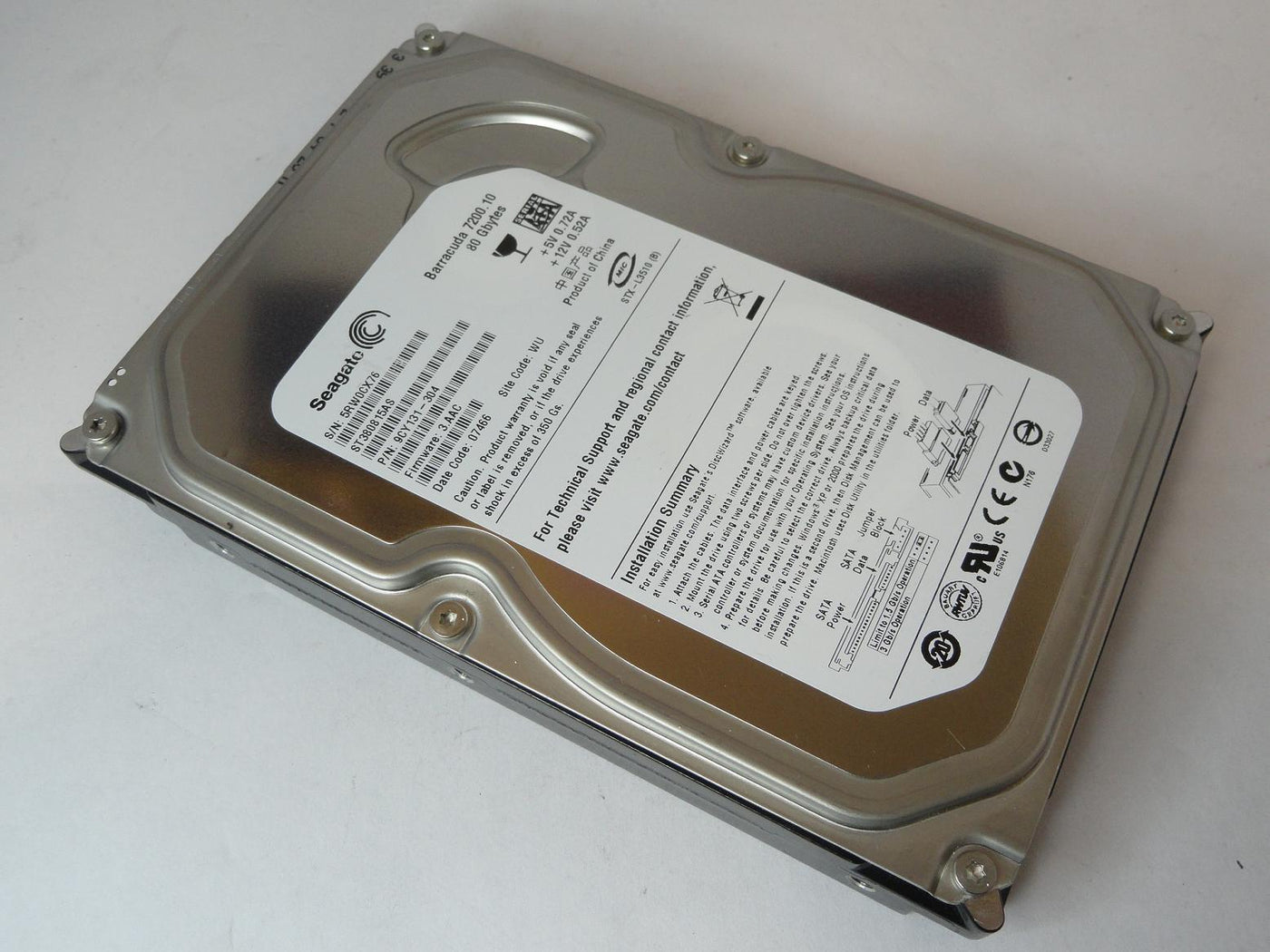 9CY131-304 - Seagate 80GB SATA 7200rpm 3.5in Baracuda 7200.10 HDD - USED