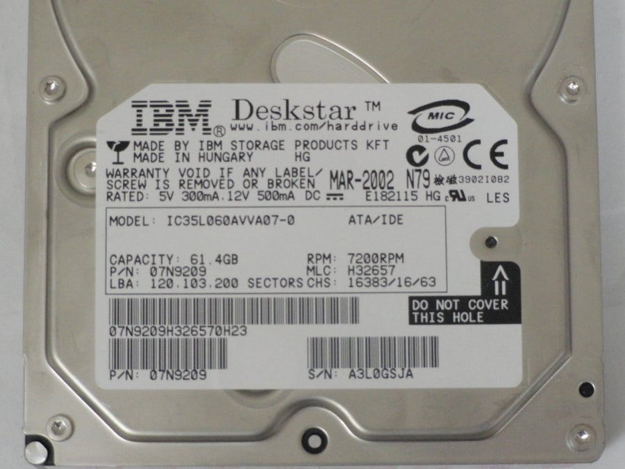 07N8148 - IBM / Apple 40GB 3.5" IDE HDD - Refurbished