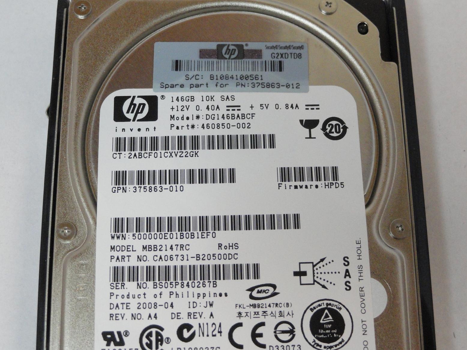 PR15837_CA06731-B20500DC_Fujitsu HP 146Gb SAS 10Krpm 2.5in HDD - Image4