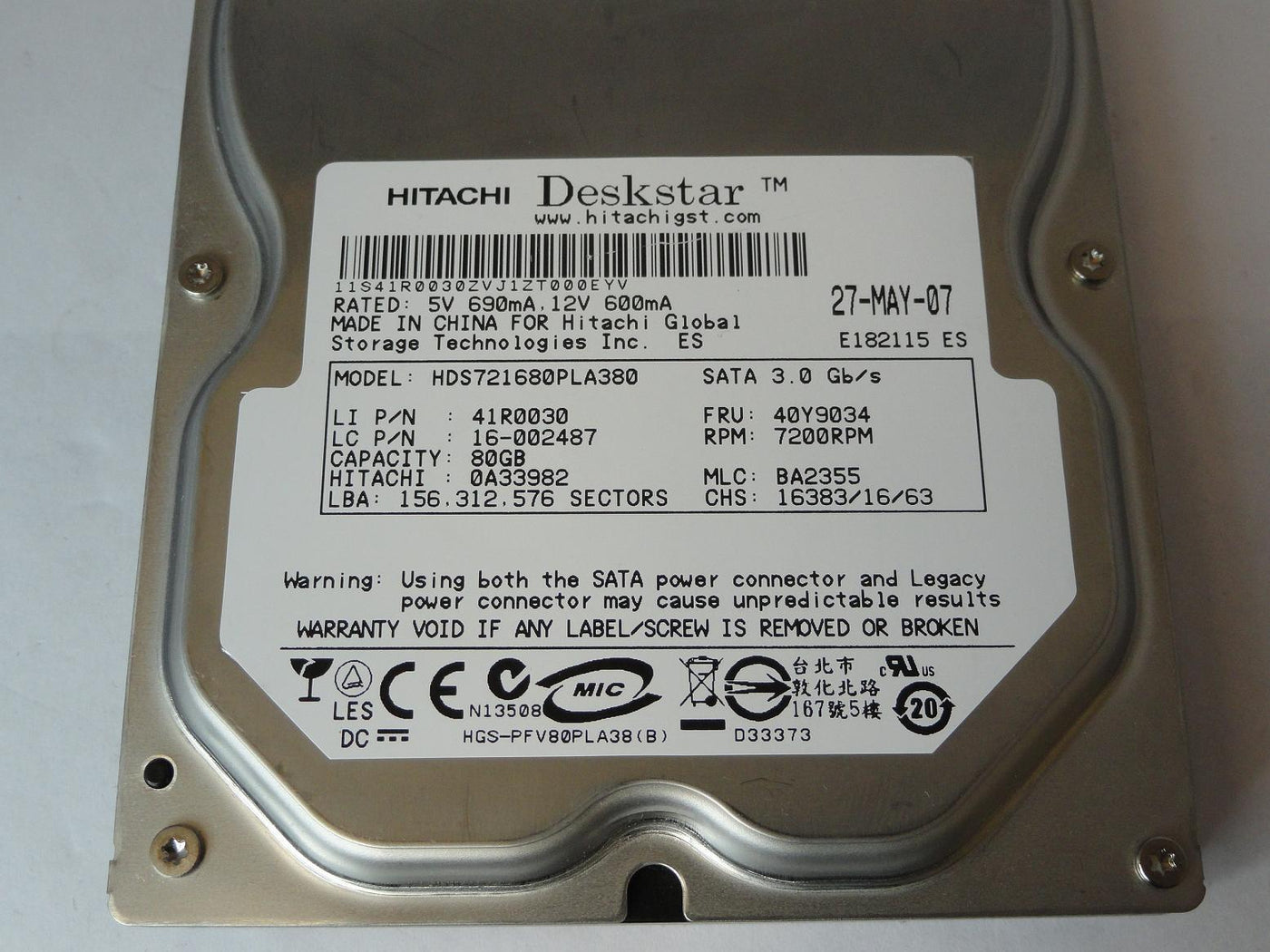 PR16239_0A33982_Hitachi IBM 80GB SATA 7200rpm 3.5in HDD - Image2