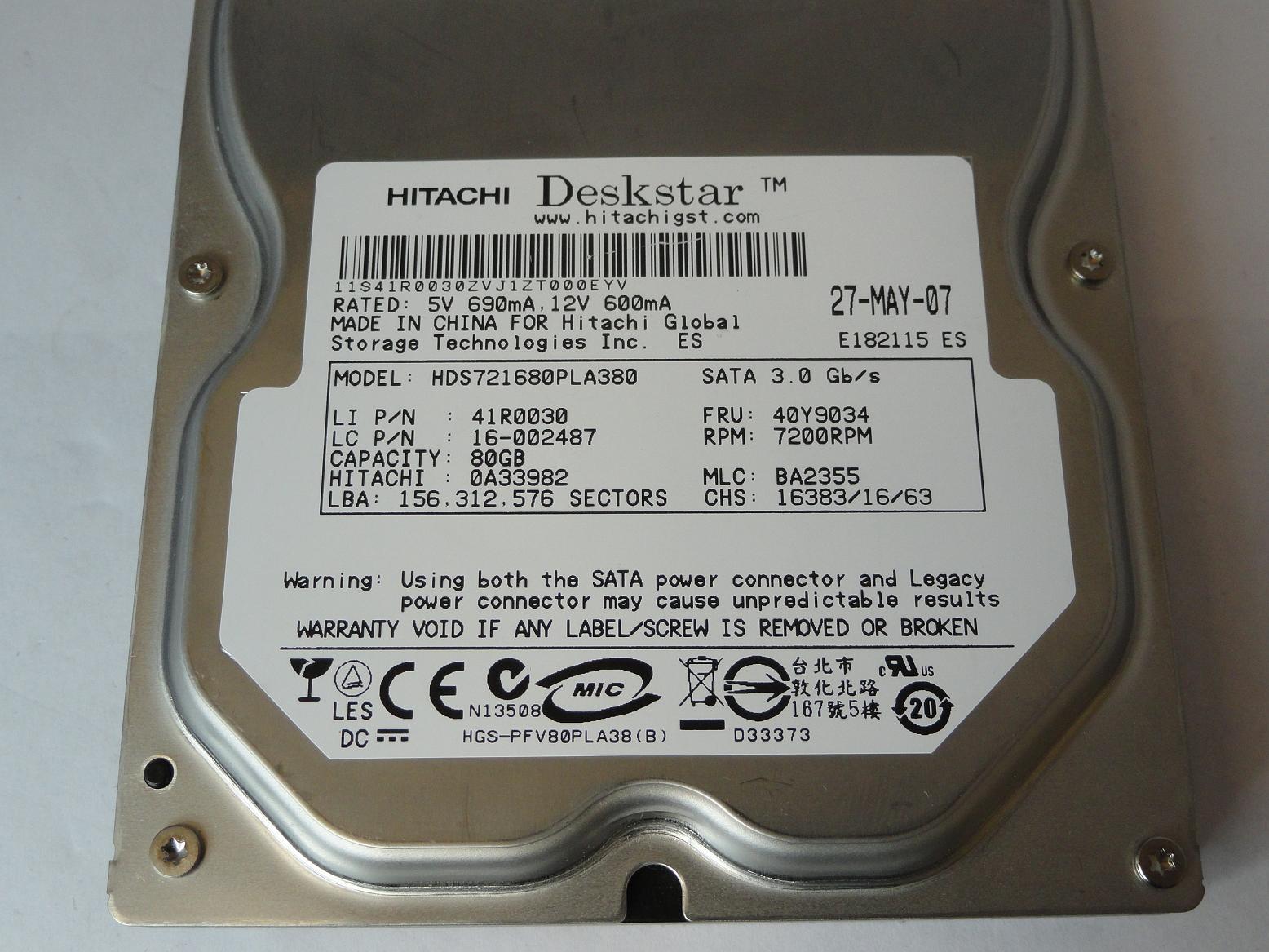 PR16239_0A33982_Hitachi IBM 80GB SATA 7200rpm 3.5in HDD - Image2