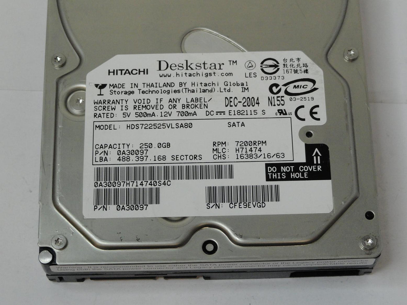 PR10929_0A30097_Hitachi 250GB SATA 7200rpm 3.5in HDD - Image3