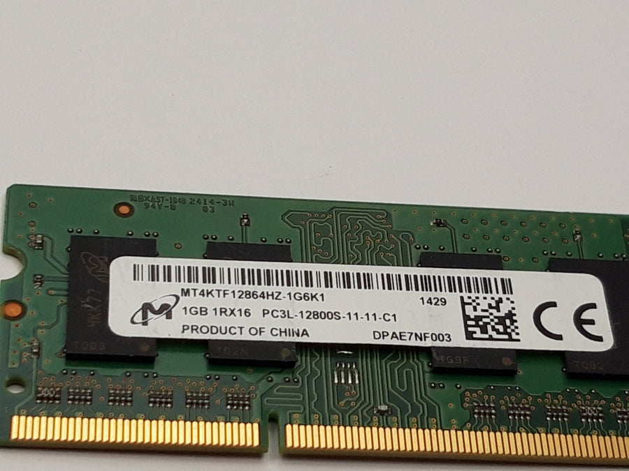 Micron 1GB 1Rx16 PC3L-12800s DDR3 SODIMM (MT4KTF12864HZ-1G6K1 REF)