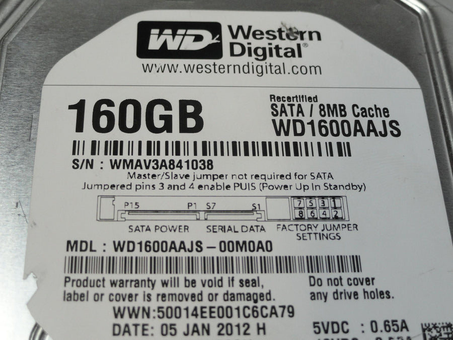 Western Digital 160GB SATA 7200rpm 3.5in Recert ( WD1600AAJS-00M0A0 ) REF