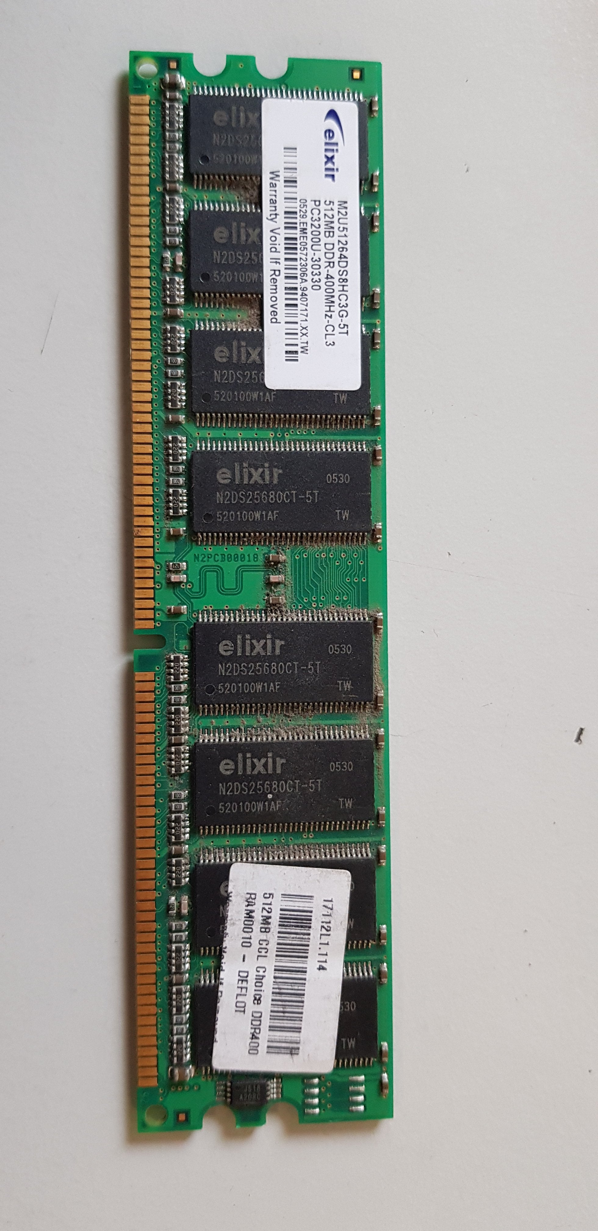 Elixir 512MB DDR 400MHz PC3200U CL3 SDRAM DIMM Memory Module (M2U51264DS8HC3G-5T)