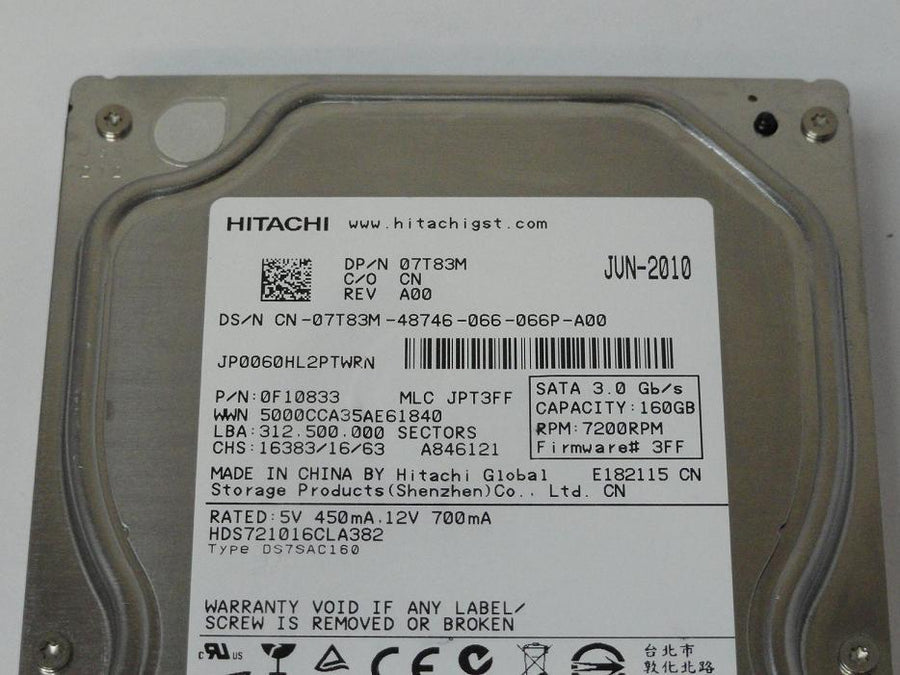 PR14655_0F10833_Hitachi Dell 160GB SATA 7200rpm 3.5in HDD - Image2