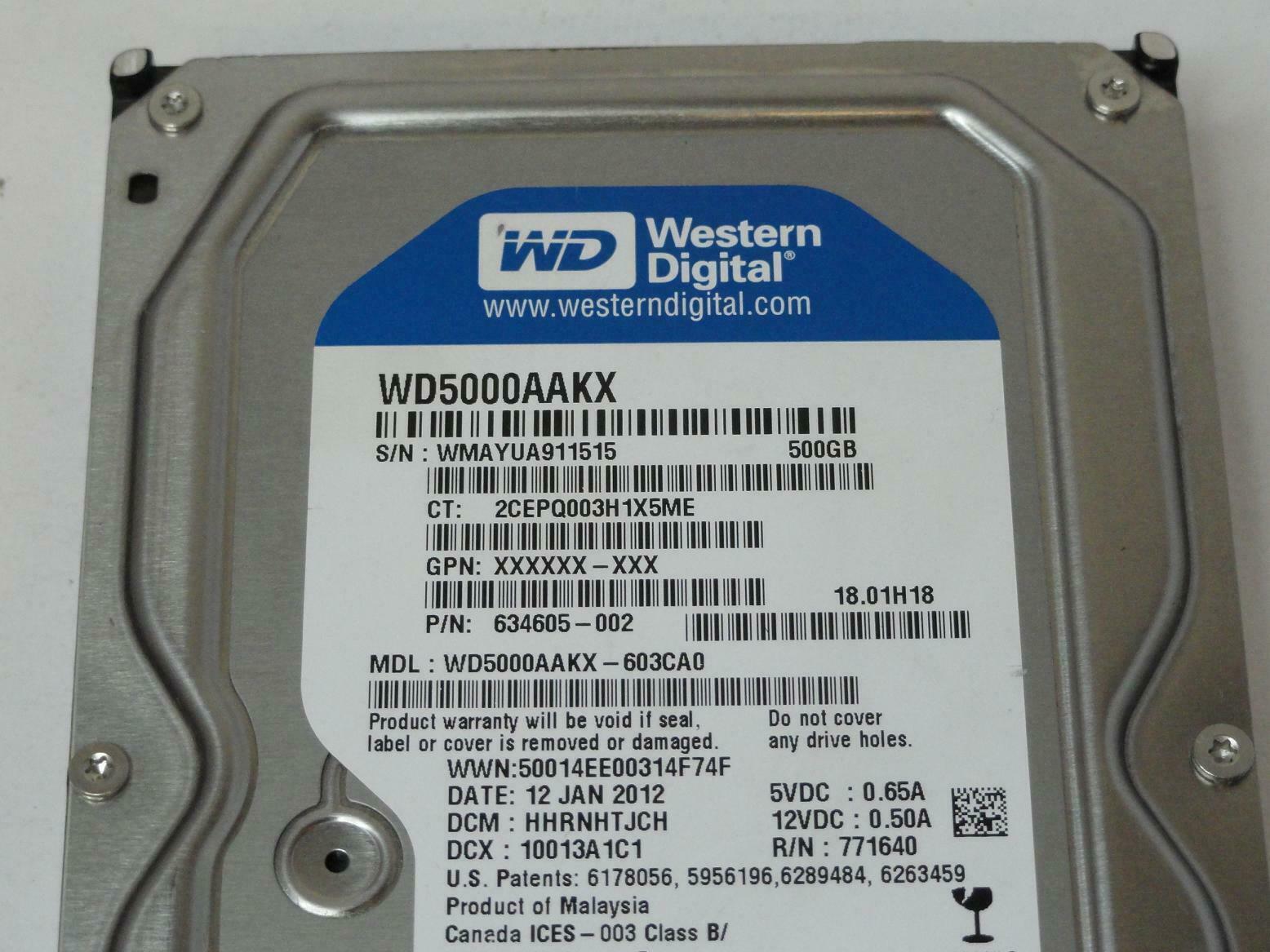 Western Digital Dell 500Gb SATA 7200rpm 3.5in HDD ( WD5000AAKX-753CA1 WD5000AAKX 0K4MC0 ) REF