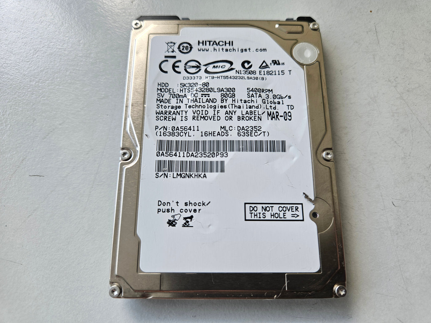 Hitachi 80GB SATA 5400rpm 2.5in HDD ( 0A56411 HTS543280L9A300 5K320-80 ) USED