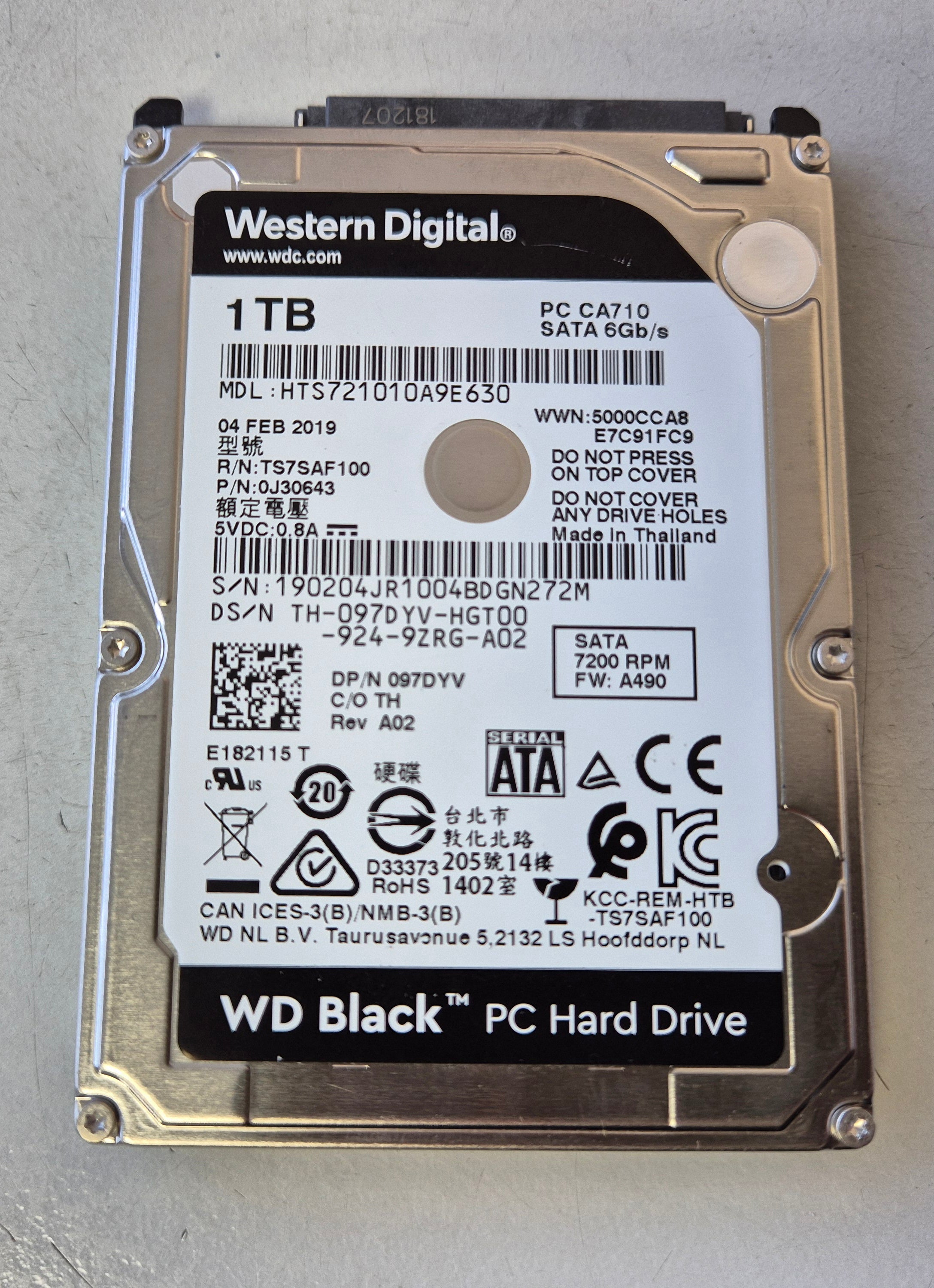 Western Digital Dell Black 1TB 7.2K SATA 2.5" HDD ( HTS721010A9E630 0J30643 097DYV ) REF