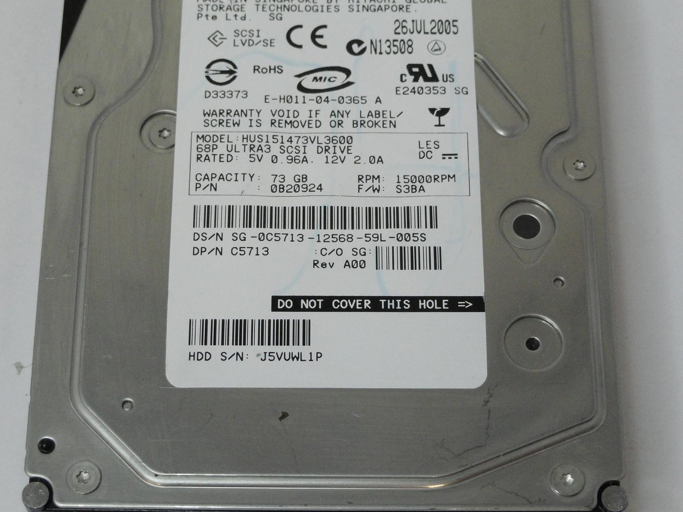 PR24748_0B20924_Hitachi Dell 73GB SCSI 68 Pin 15Krpm 3.5in HDD - Image3