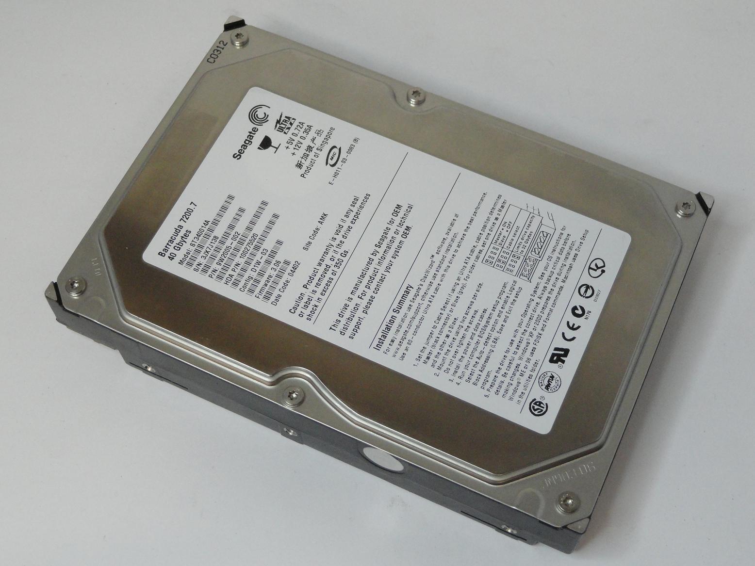 9W2005-002 - Seagate Barracuda 40GB IDE 7200rpm 3.5in HDD - Refurbished