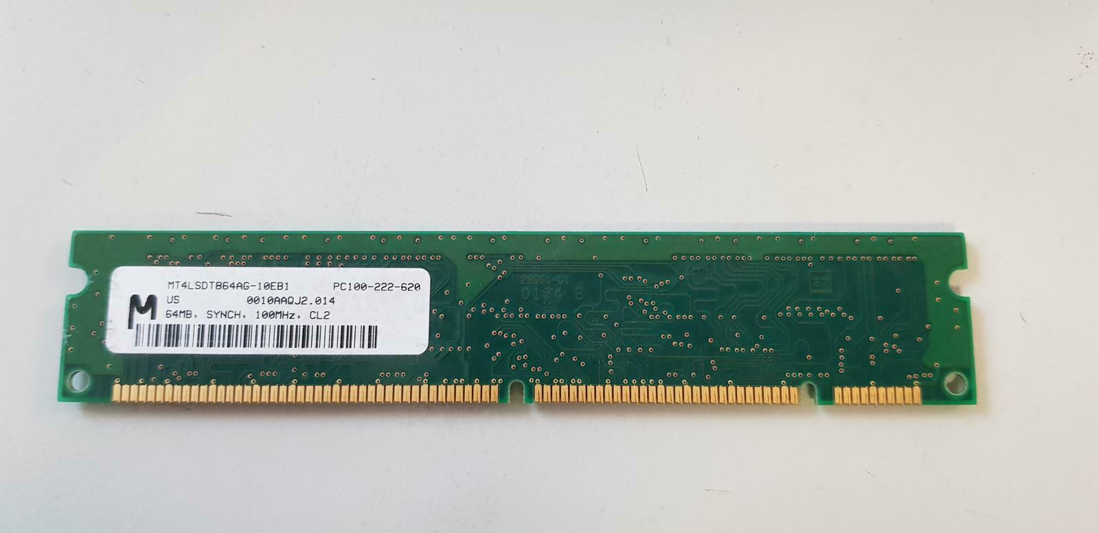 Micron 64MB PC100 100MHz non-ECC Unbuffered CL2 168-Pin DIMM Memory Module ( MT4LSDT864AG-10EB1 ) REF