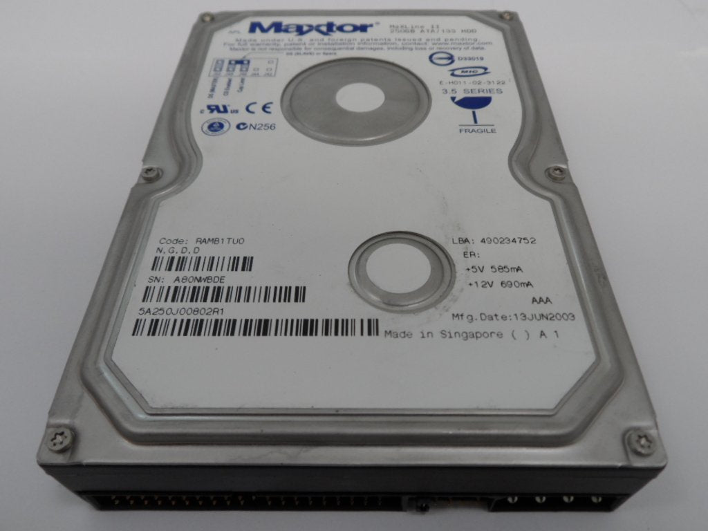5A250J00802R1 - Maxtor 250Gb ATA/133 Hdd  IDE 7200rpm - Refurbished