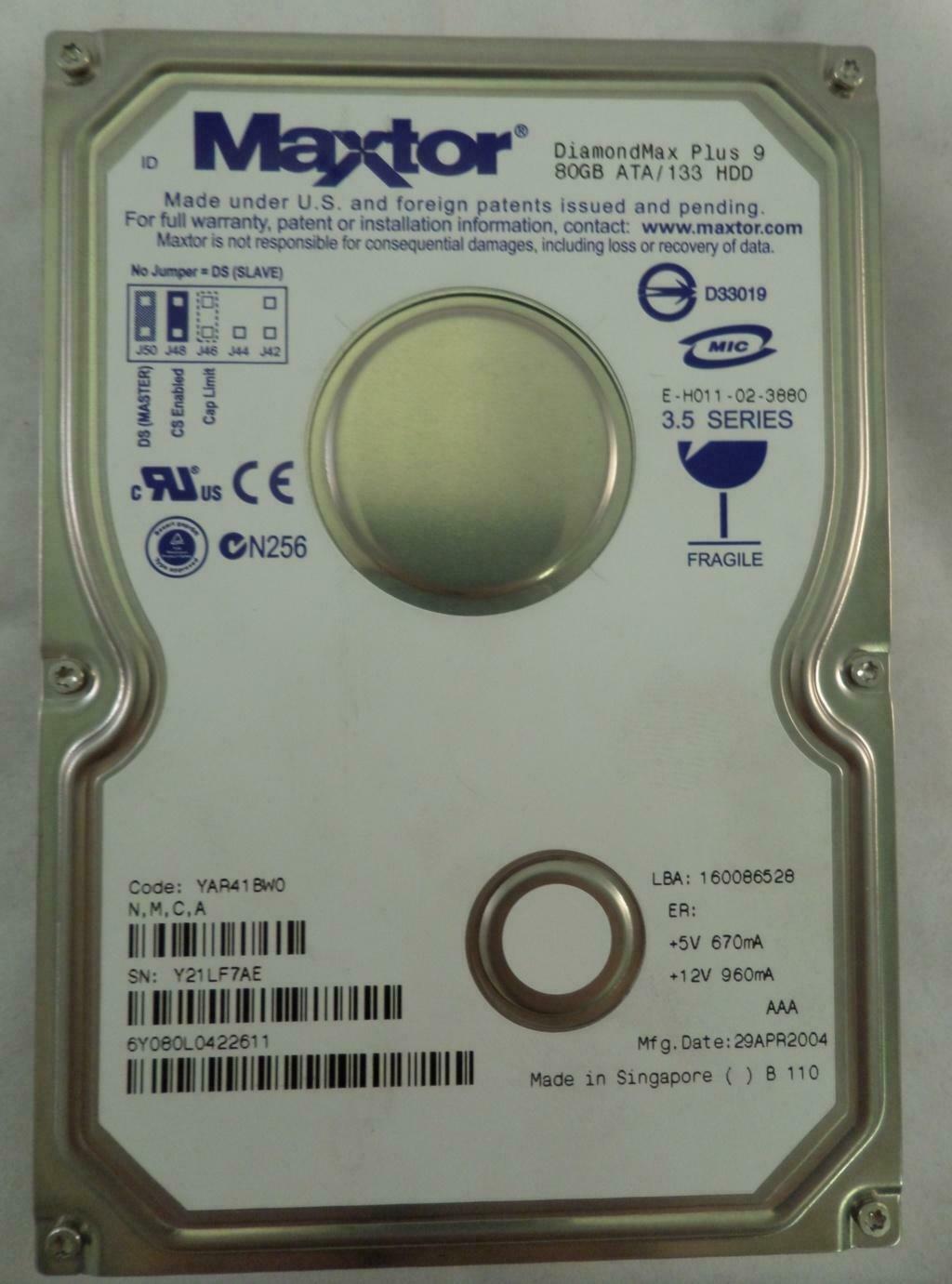 Maxtor 80GB 7200rpm IDE 3.5" HDD ( 6Y080L0422011 ) REF