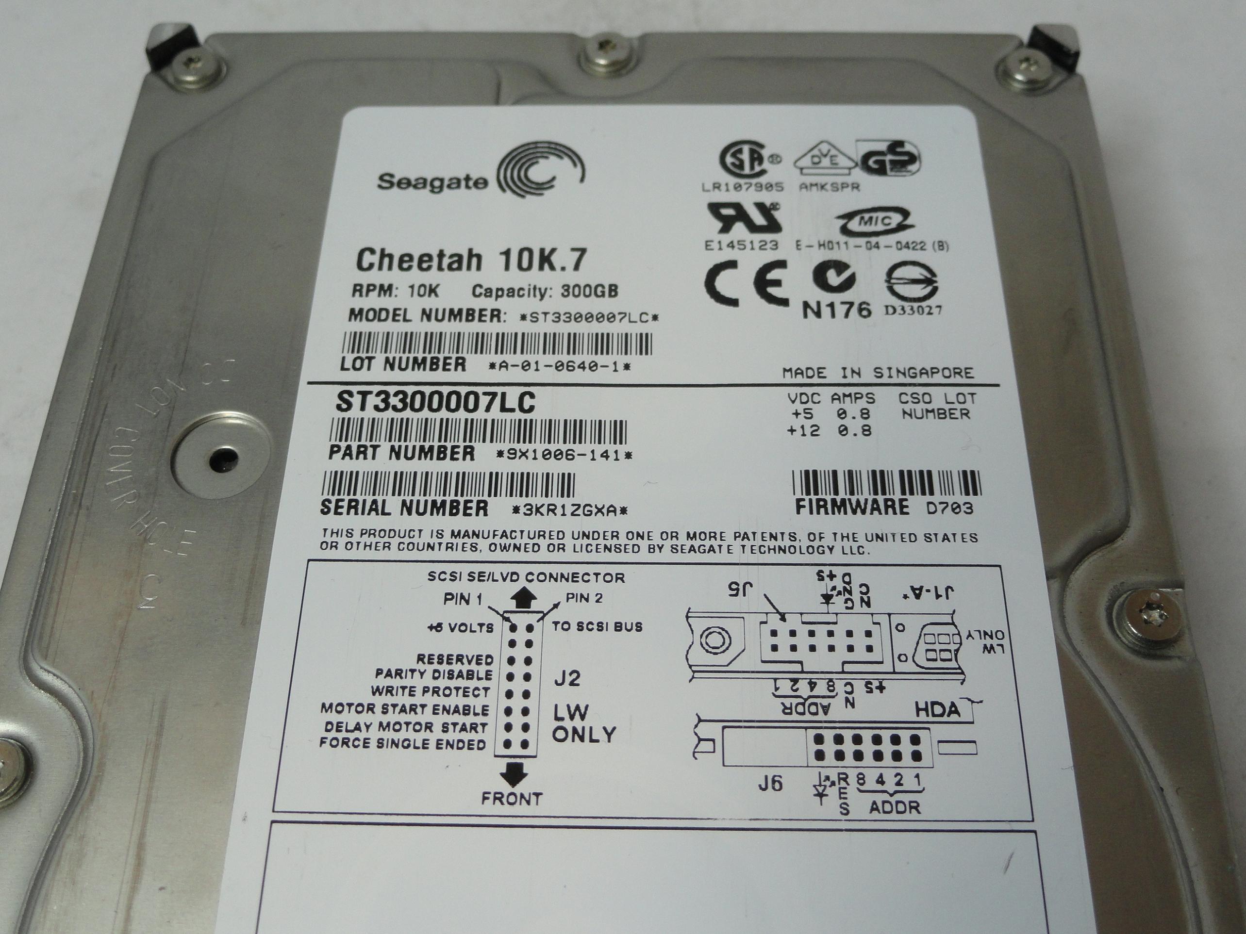 9X1006-141 - Seagate 300Gb SCSI 80 Pin 10Krpm 3.5in HDD - USED