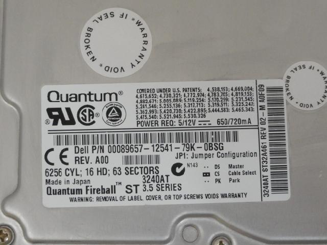 Quantum Dell 2.1GB IDE 5400rpm 3.5in HDD ( ST32A461 89657 ) USED