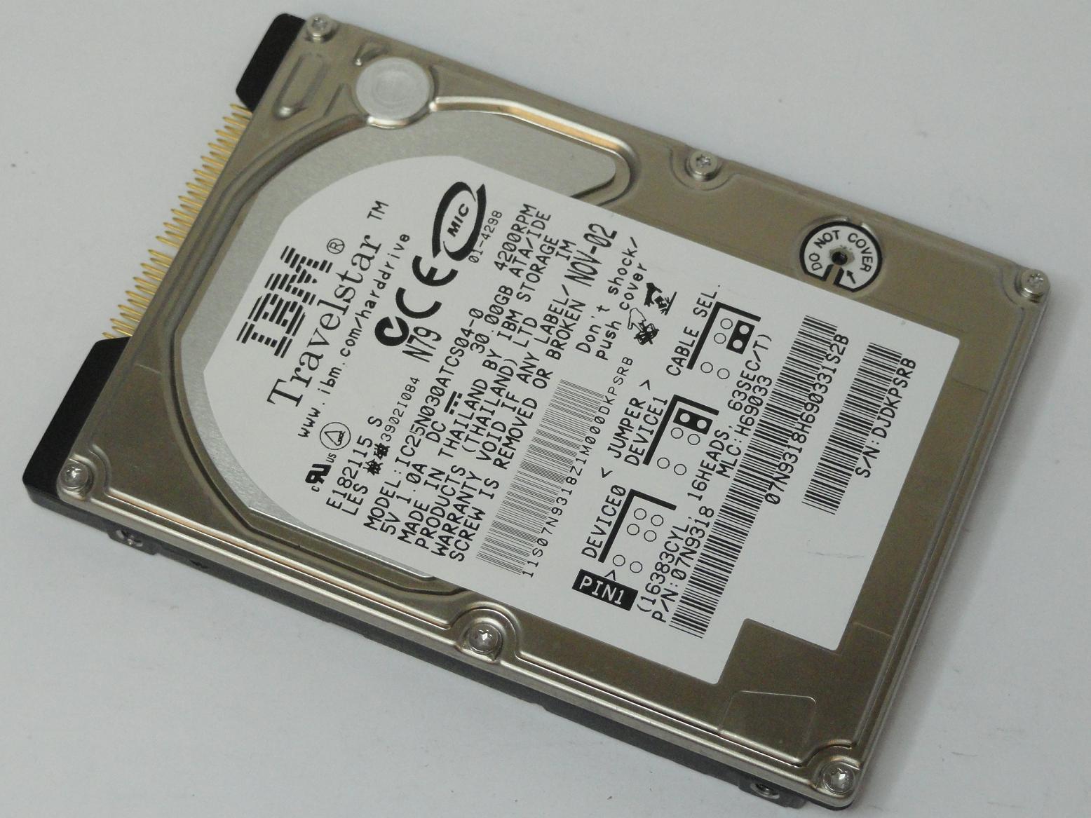 07N9318 - IBM Travelstar 30GB IDE 4200rpm 2.5in HDD - Refurbished