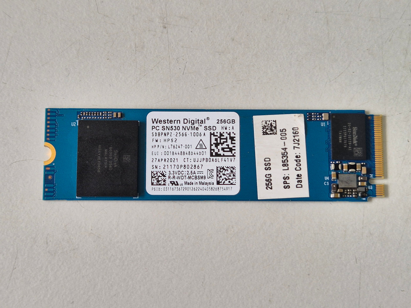 Western Digital HP PC SN530 256GB M.2 PCIe NVMe 2280 MLC SSD ( SDBPNPZ-256G-1006A L76247-001 ) REF