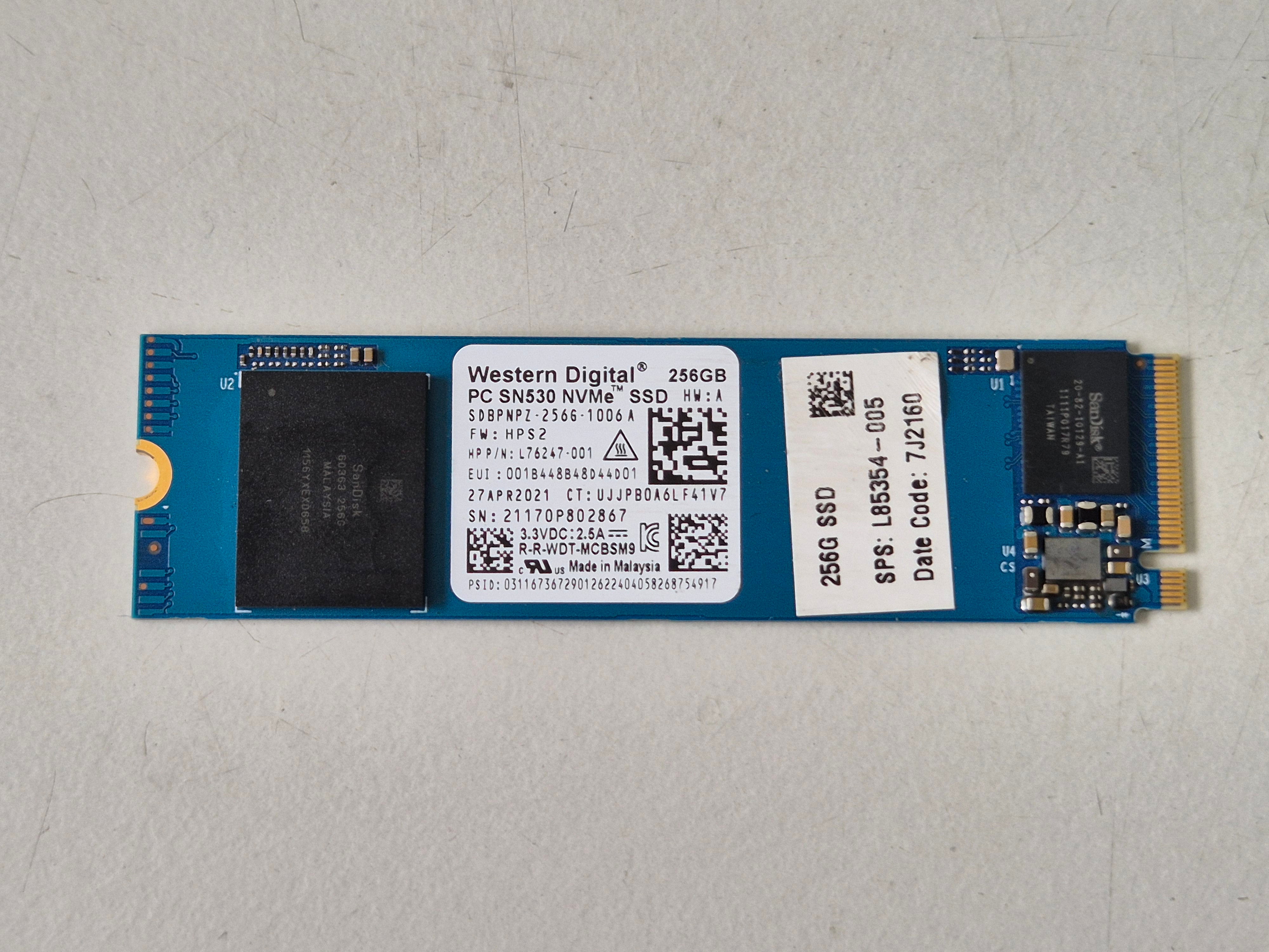 Western Digital HP PC SN530 256GB M.2 PCIe NVMe 2280 MLC SSD ( SDBPNPZ-256G-1006A L76247-001 ) REF