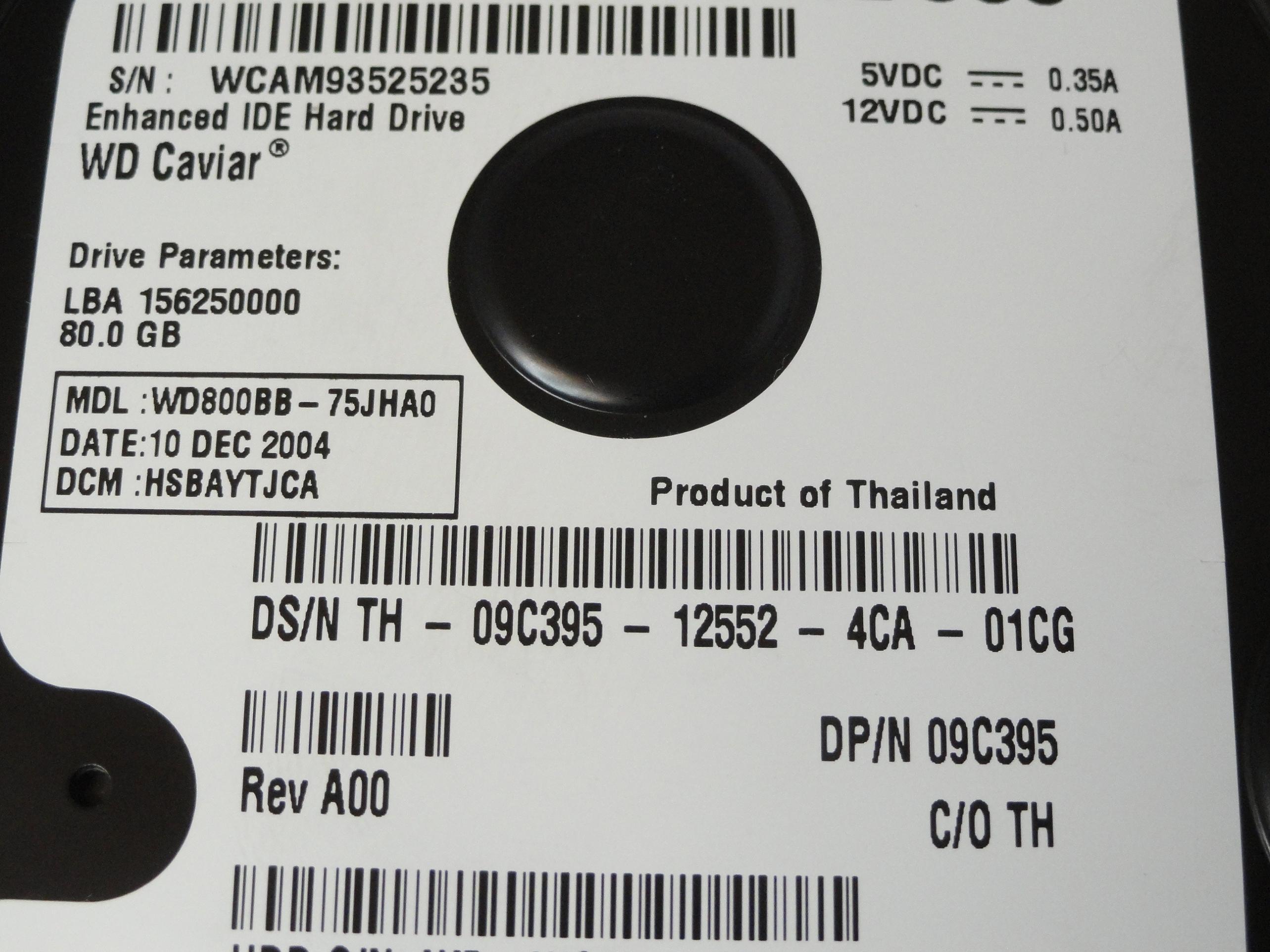 PR21250_WD800BB-75JHA0_Western Digital Dell 80Gb IDE 7200rpm 3.5in HDD - Image2