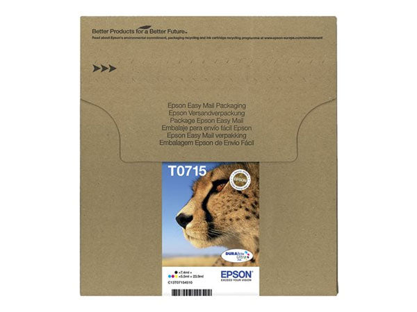 Epson Cheetah T0715 DURABrite 4 Colour Ultra Ink Easy Mail Cartridges ( C13T07154510 ) New Open Box