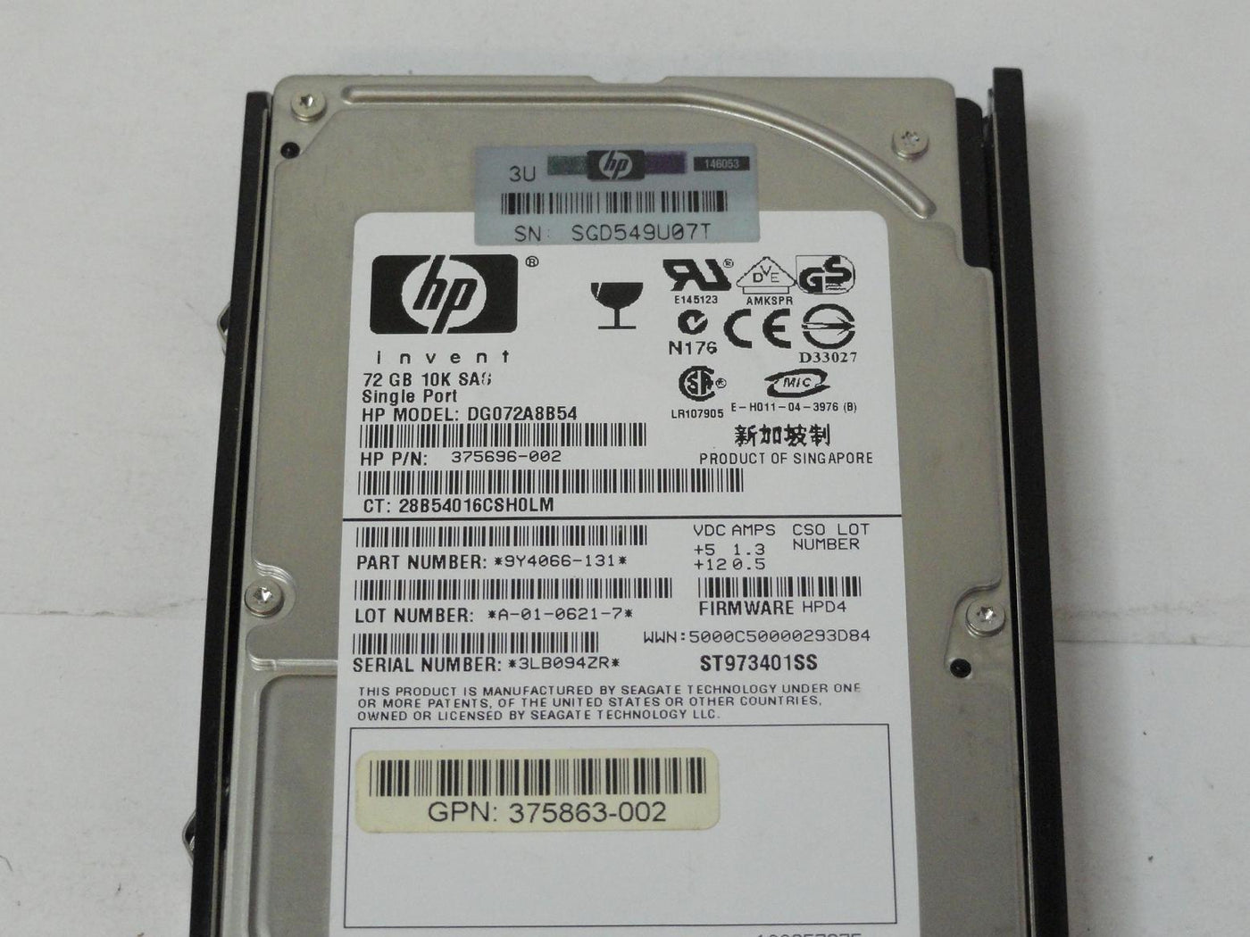 HP Seagate 72GB SAS 10Krpm 2.5in HDD in Caddy ( 9Y4066-131 ST973401SS 375696-002 DG072A8B54 375863-002 376597-001 ) REF