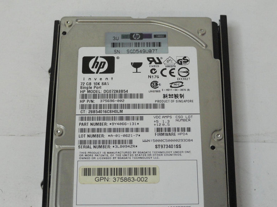 HP Seagate 72GB SAS 10Krpm 2.5in HDD in Caddy ( 9Y4066-131 ST973401SS 375696-002 DG072A8B54 375863-002 376597-001 ) REF