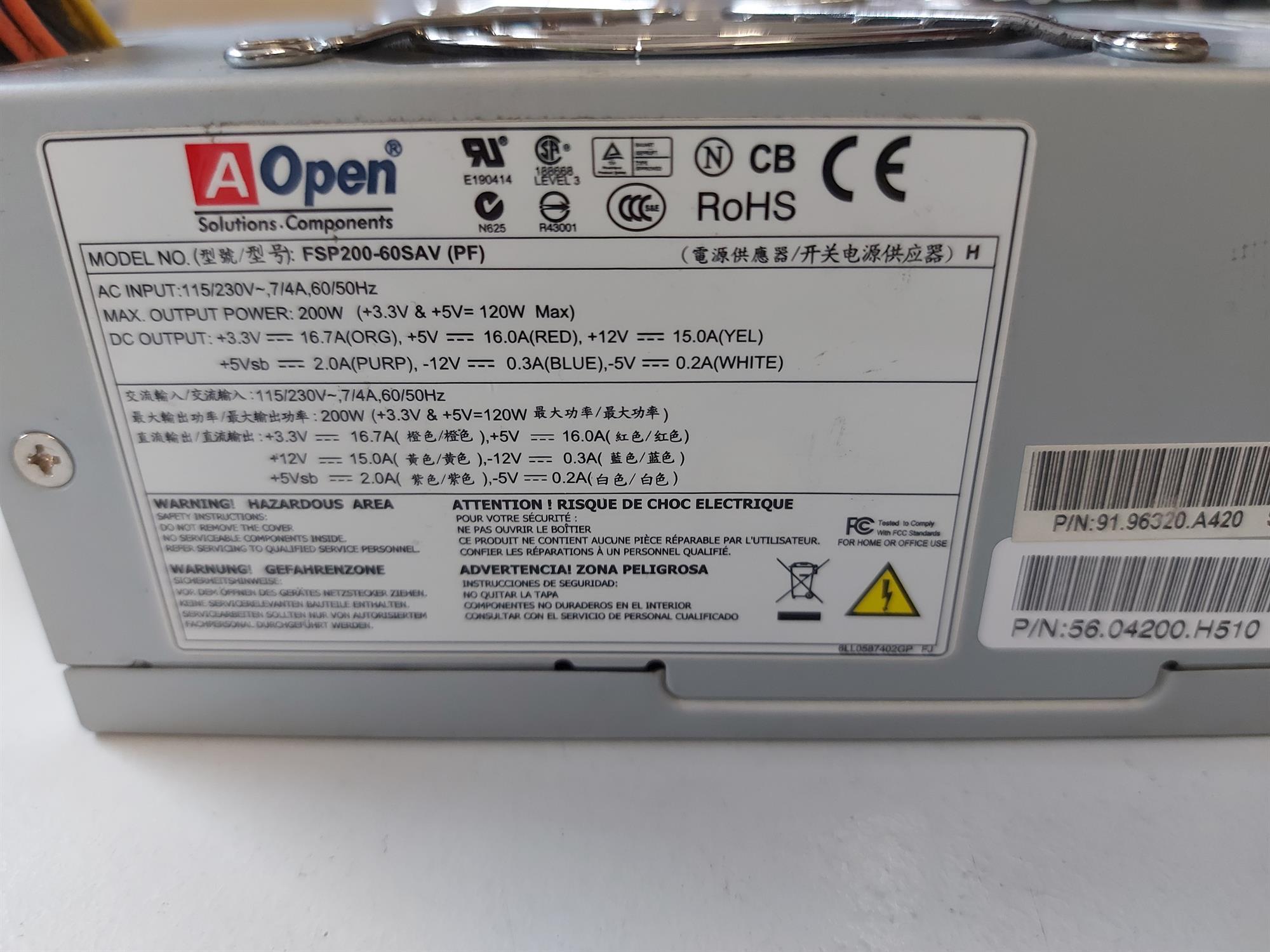AOpen FSP200-60SAV 200-Watts ATX AC Power Supply (91.96320.A420 56.04200.H510)