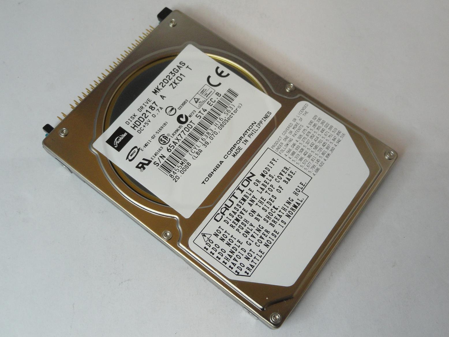 HDD2187 - Toshiba 20GB IDE 4200rpm 2.5in HDD - USED