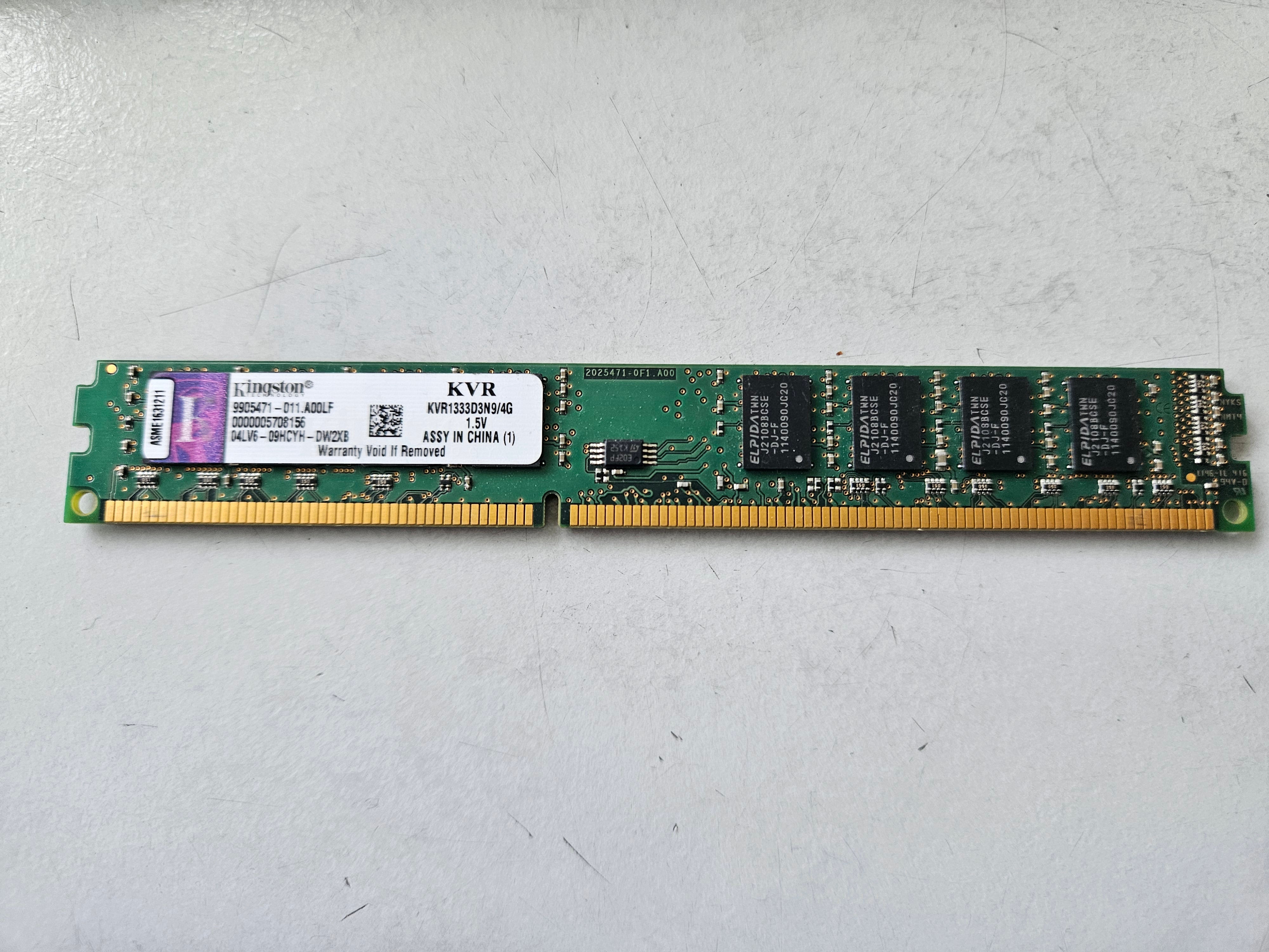 Kingston 4GB DDR3-1333MHz PC3-10600 240Pin DIMM ( KVR1333D3N9/4G 9905471-011.A00LF ) REF