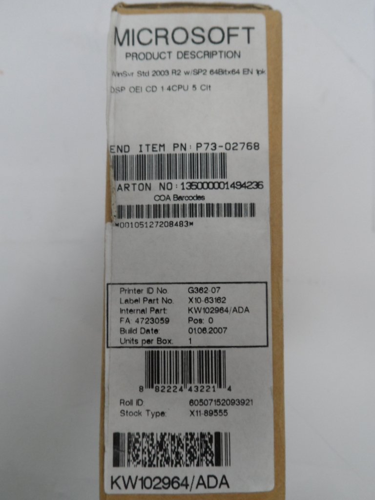 Microsoft Windows Svr 3002 Std R2 64Bit EN 5 Clt ( P73-02768 P73-02768 New )