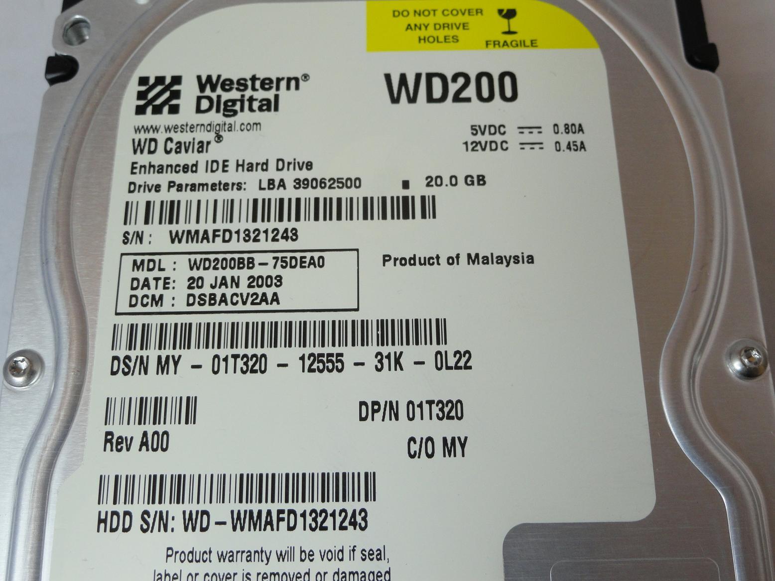 PR02550_WD200_Western Digital Dell 20GB IDE 7200rpm HDD - Image3