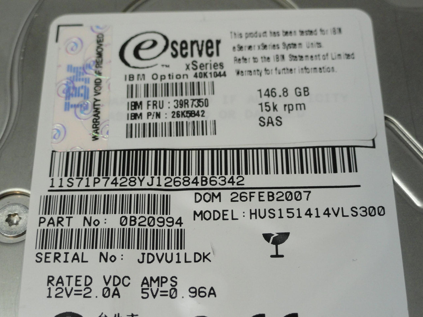 0B20994 - Hitachi IBM 146.8GB SAS 15Krpm 3.5in eServer xSeries HDD in Caddy - Refurbished