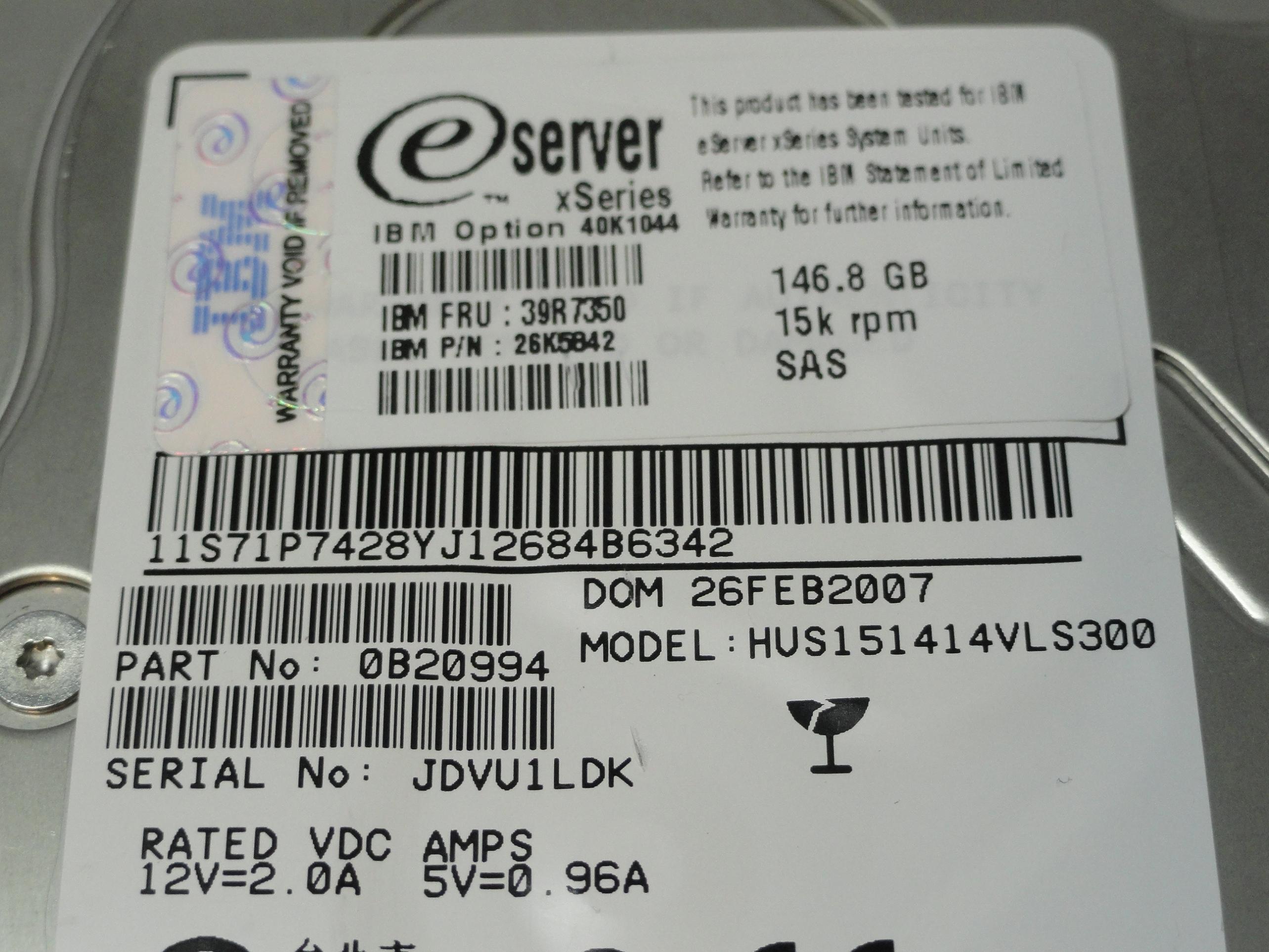 0B20994 - Hitachi IBM 146.8GB SAS 15Krpm 3.5in eServer xSeries HDD in Caddy - Refurbished
