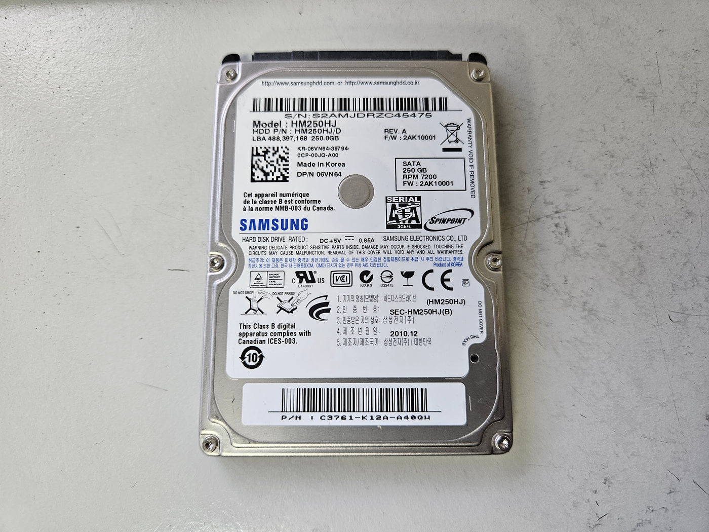 Samsung Dell 250GB 7200RPM SATA 2.5" HDD ( HM250HJ HM250HJ/D 06VN64 ) REF