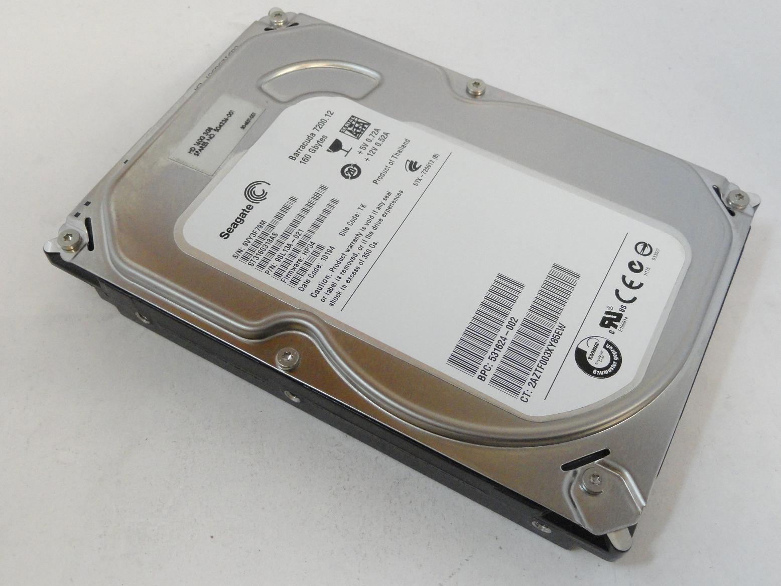 9SL13A-021 - Seagate HP 160GB SATA 7200rpm 3.5in Barracuda 7200.12 HDD - Refurbished