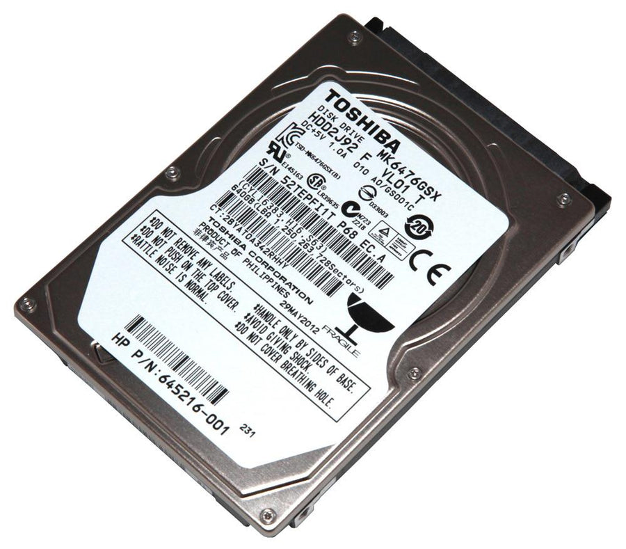 Toshiba HP 640GB 5400RPM SATA 2.5in HDD ( MK6476GSX 645216-001 HDD2J92 ) REF