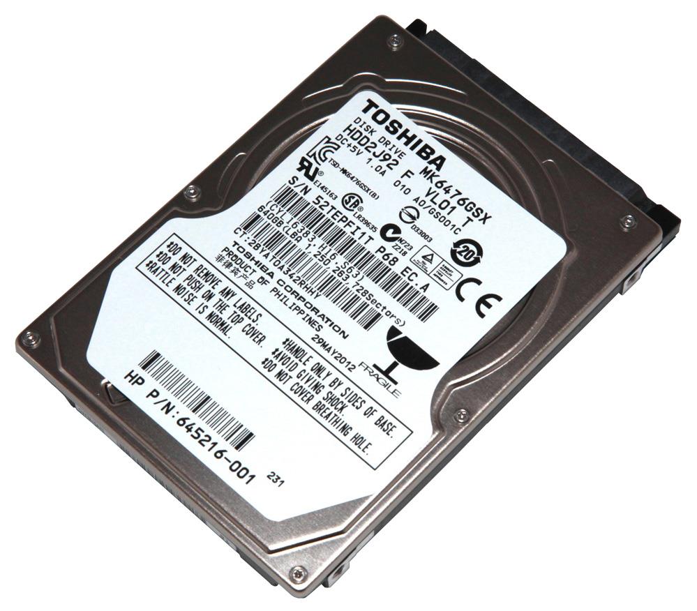 Toshiba HP 640GB 5400RPM SATA 2.5in HDD ( MK6476GSX 645216-001 HDD2J92 ) REF