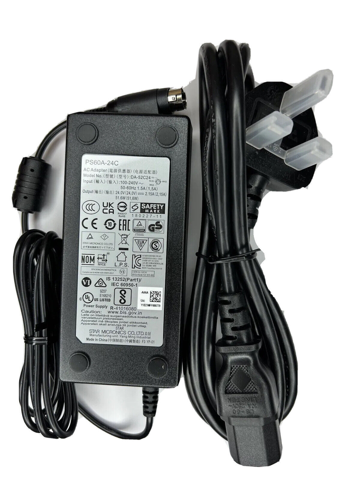 Star Micronics PS60A-24C UK 24VDC Mains Adapter ( 30782130 DA-52C24 ) NEW