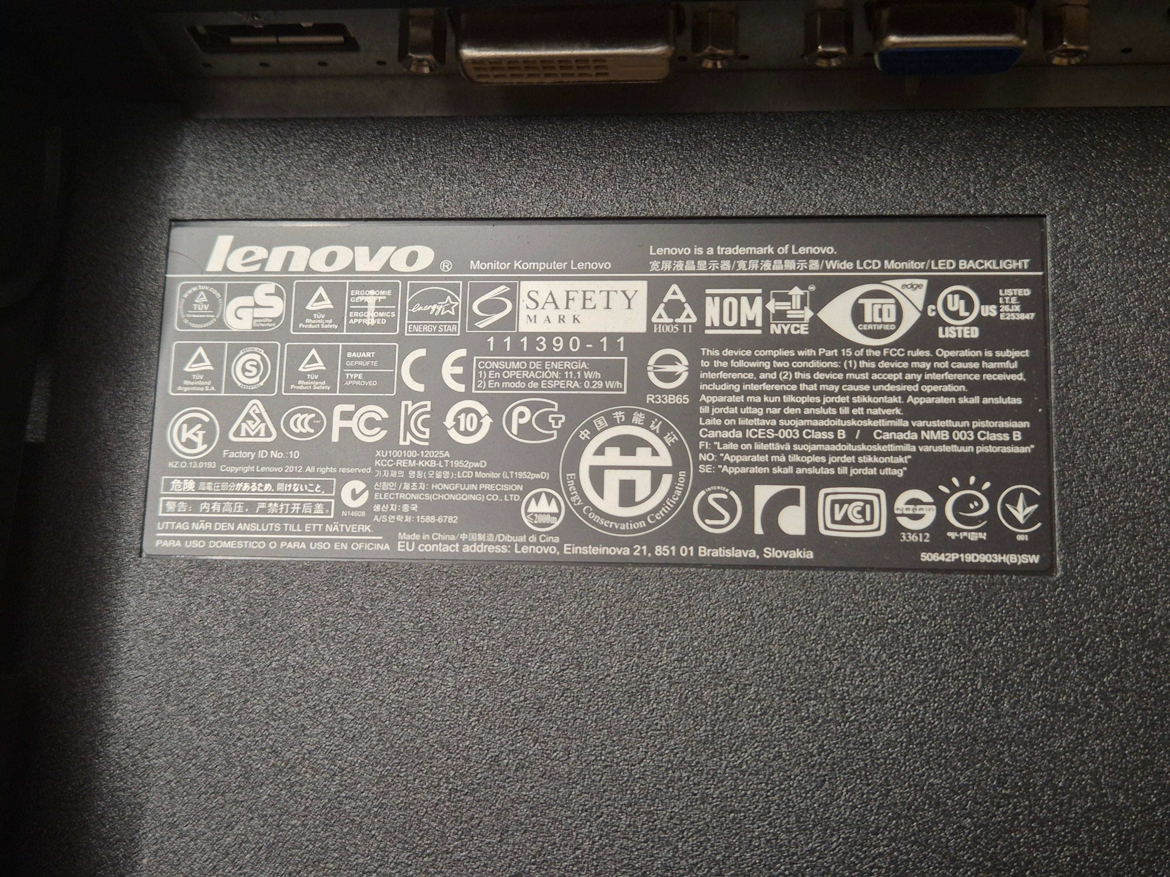 Lenovo ThinkVision LT1952pwD 19in TFT-LCD Monitor with LED ( 03X7911 2448-MB6 ) USED